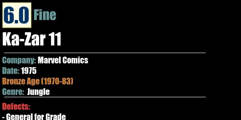 Ka-Zar 11 (1975) FN 6.0 Bronze Age Marvel Comics