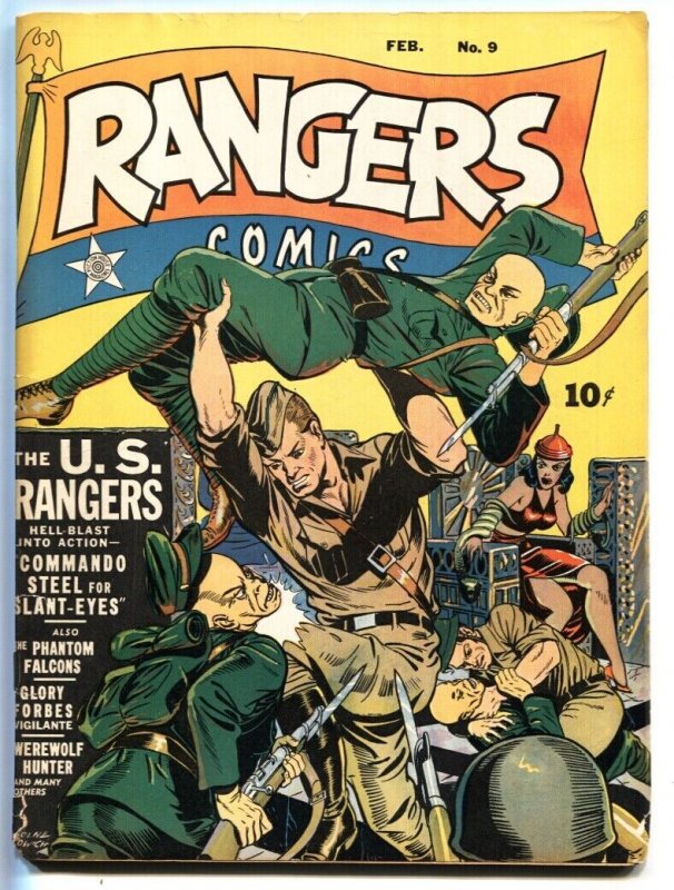 Rangers #9 Rare GOLDEN-AGE-Fiction house 1942- US RANGERS- decapitation VG
