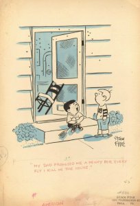 2 Kids Killing Flies Gag - 1950's art by Stan Fire