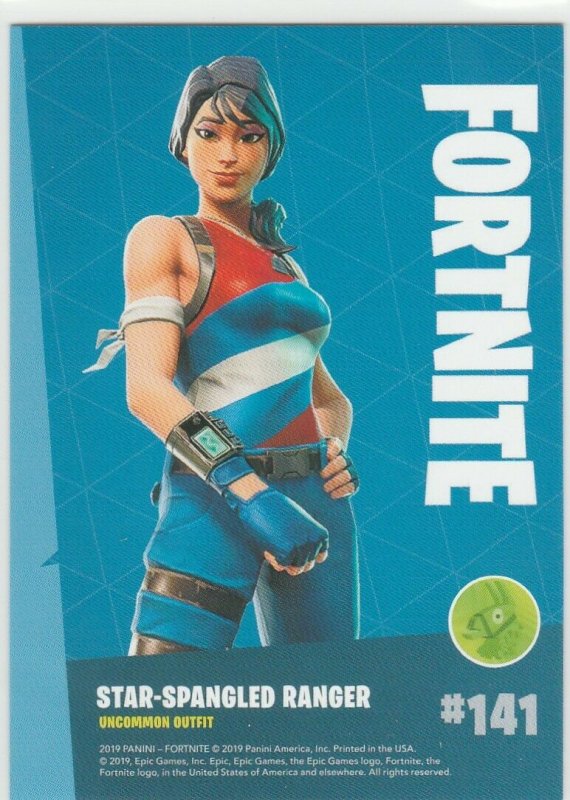 Fortnite Star-Spangled Ranger 141 Uncommon Outfit Panini 2019 trading card