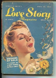 Love Story 4/15/1942-pin-up girl portrait cover-pulp stories-Anchors Of Gold-... 