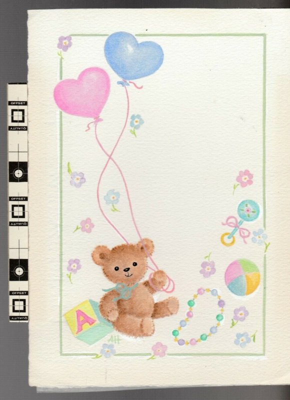 NEW GREAT GRANDCHILD Cute Teddy Bear w/ Balloons 5x7 Greeting Card Art #J1859 
