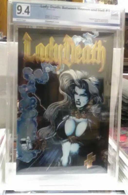 LADY DEATH #1 BETWEEN HEAVEN & HELL, EVIL ERNIE -  FOIL - 9.4 - PGX