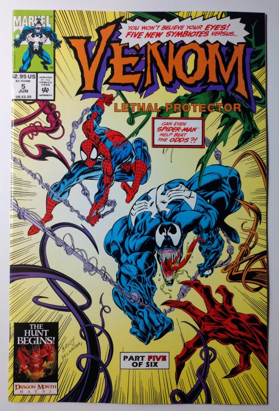 Venom: Lethal Protector #5 (9.4, 1993) 1st full app of Phage, Agony, Riot & L...