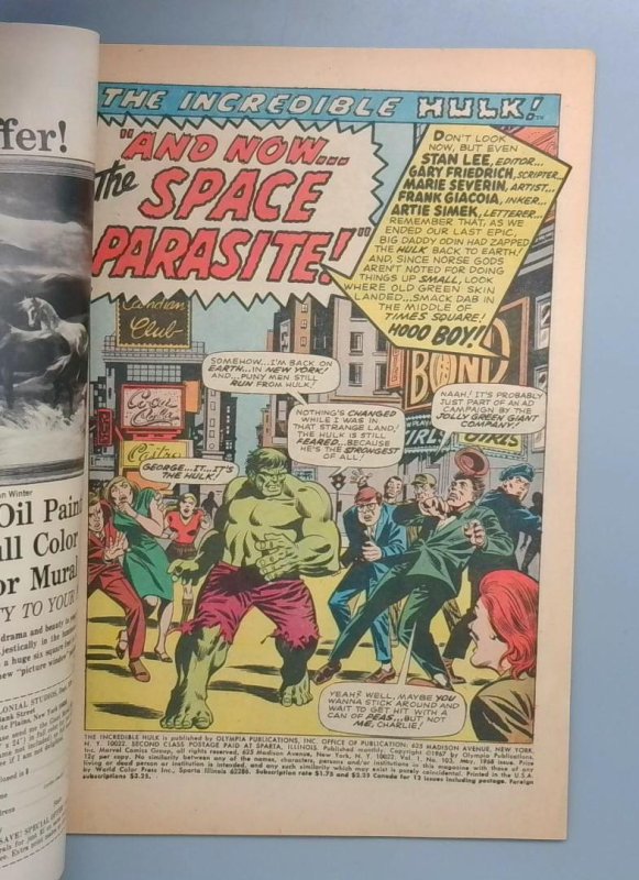 Incredible Hulk #103 FN/VF 1st Appearance Space Parasite Marvel 1968