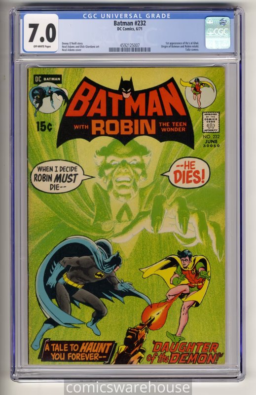 BATMAN #232 (DC 6/71) CGC 7.0 RA'S AL GHUL FIRST APPEARANCE OW PAGES NEAL ADAMS