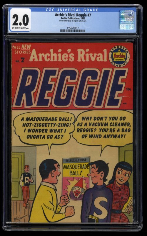 Archie's Rival Reggie #7 CGC GD 2.0 Off White to White