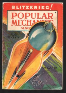 Popular Mechanics 8/1943-Sci-fi Rocket cover art-Midget auto racing-Pulp form...