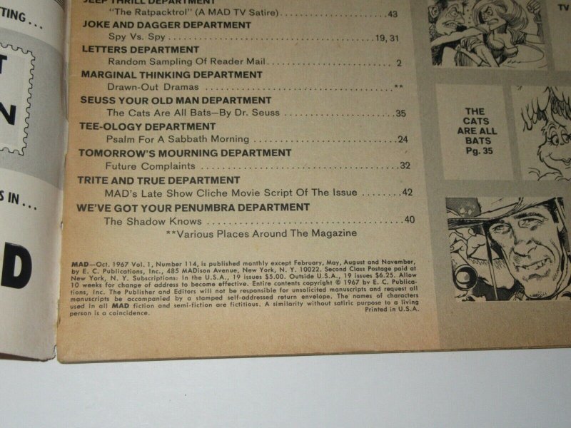 Mad Magazine #114 Norman Mingo Cover October 1967 EC Publications VG