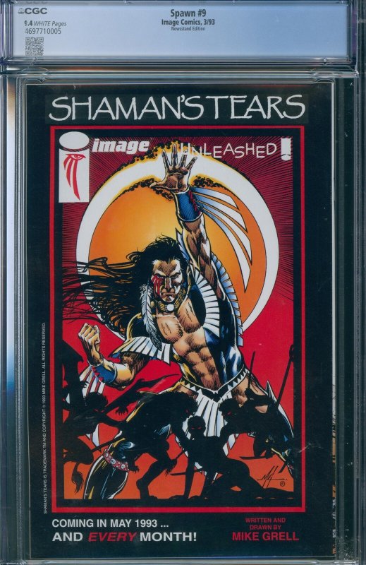 Spawn #9 CGC 9.4 Newsstand Edition - 1st Appearance of Medieval Spawn & Angela