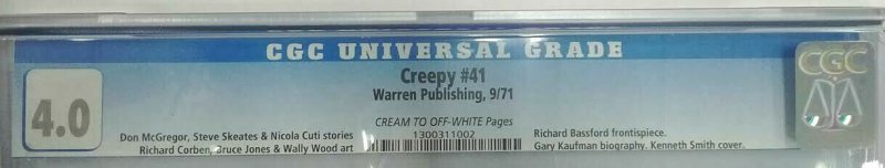 1971 Warren ~ Creepy #41 ~ CGC 4.0 VG ~ Richard Bassford Frontispiece