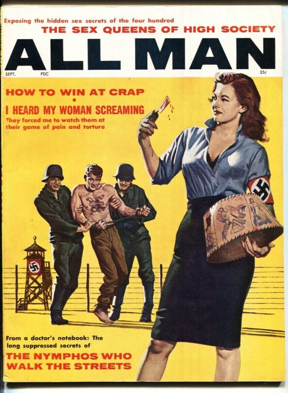 All Man 9/1961-Stanley Pubs-Nazi tattoo lampshade cover-WILD pulp