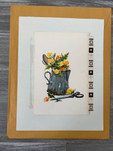 GET WELL WISH Flowers in pitcher w/ Scissors 7.5x9.5 Greeting Card Art C9330