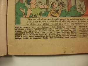 DC Comics Action Comics #257 OCT 1959 (GD/VG) features Clark Kent The Reporte...