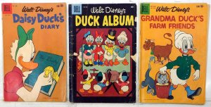 Four Color Lot 3 #686, 1150, 1010 1956 Dell Daisy Duck Dairy Grandma Duck Comics