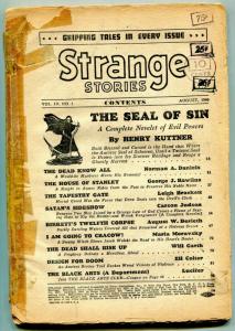 Strange Stories Pulp August 1940- Seal of Sin- Satan's Sideshow- coverless 