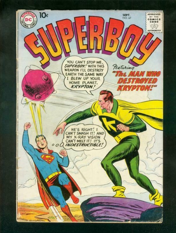 SUPERBOY COMICS #67 1958-DC COMICS-CLASSIC COVER VG-