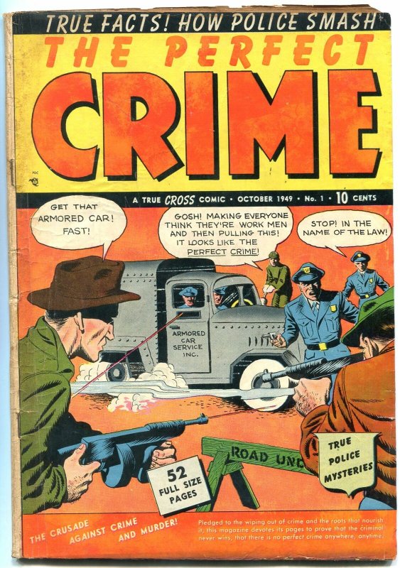 PERFECT CRIME #1 1949-TOMMY GUN COVER-POWELL-WILDEY ART VG 