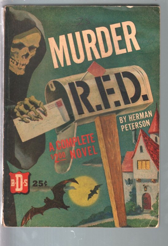 Murder R.F.D. 1943-Euclid-Herman Peterson-hooded skeleton & bats cover-VG