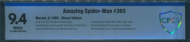 Amazing Spider-Man #365  /  CBCS 9.4 NM  / Ist Spiderman 2099  1992