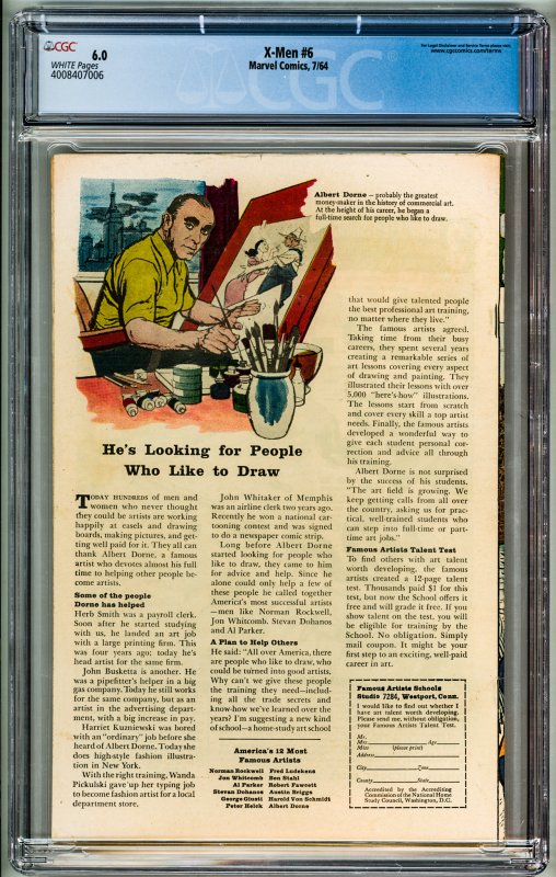 The X-Men #6 (1964) CGC 6.0! White Pages!