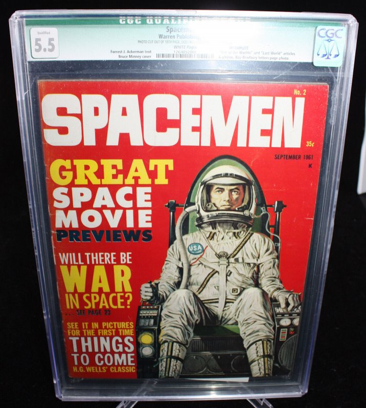 Spacemen #2 (CGC Qualified 5.5) White Pages - Photo Cut Out 18th Page - 1961