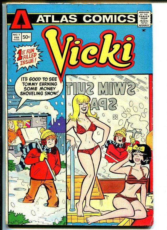 Vicki #1 1975-Atlas-1st issue-swimsuit cover-Giant edition-FN 