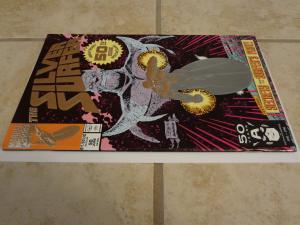 Silver Surfer #50, NM; Silver foil, embossed cover!! Battle with Thanos!!