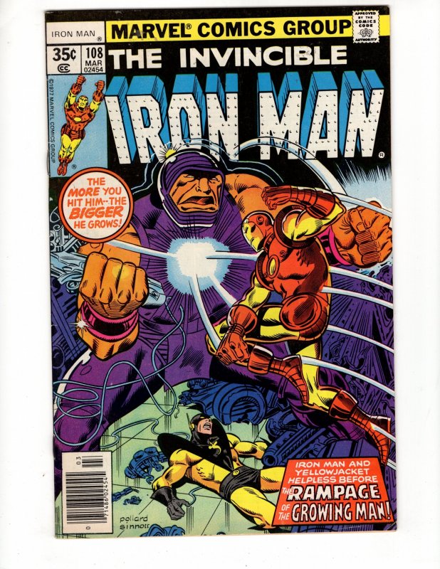 Iron Man #108 (1978) FN Condition *THE GROWING MAN! Bronze Marvel !!!
