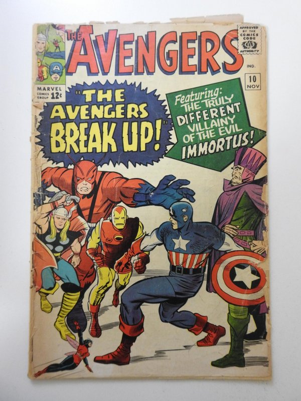 The Avengers #10  (1964) PR Cond 2 extra staples added, book-length spine split