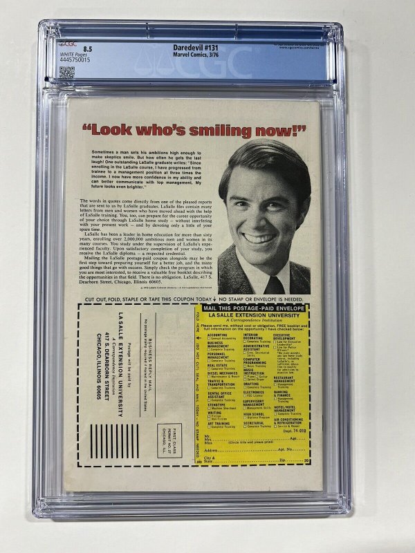 Daredevil 131 1976 cgc 8.5 White pages Marvel Comics 1st Bullseye