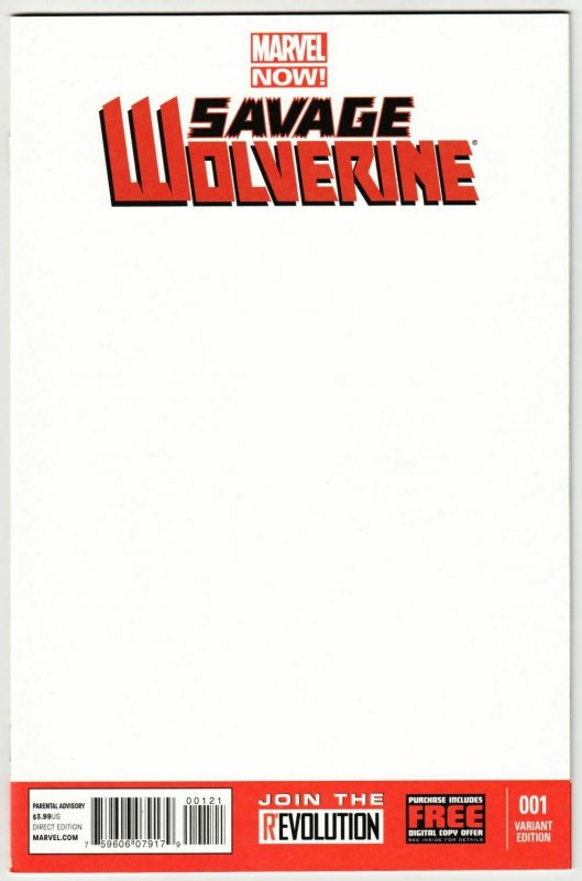 Savage Wolverine #1 Blank Sketch Variant Cvr (Marvel, 2013) NM