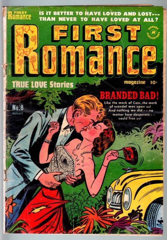 FIRST ROMANCE #8-1951-MARDI GRAS STORY-SPICY POSES-NICE ART-G CONDITION-RARE   G
