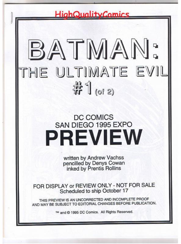 BATMAN  ULTIMATE EVIL #1, Black White Promo ,1995, VF/NM, Preview,more in store