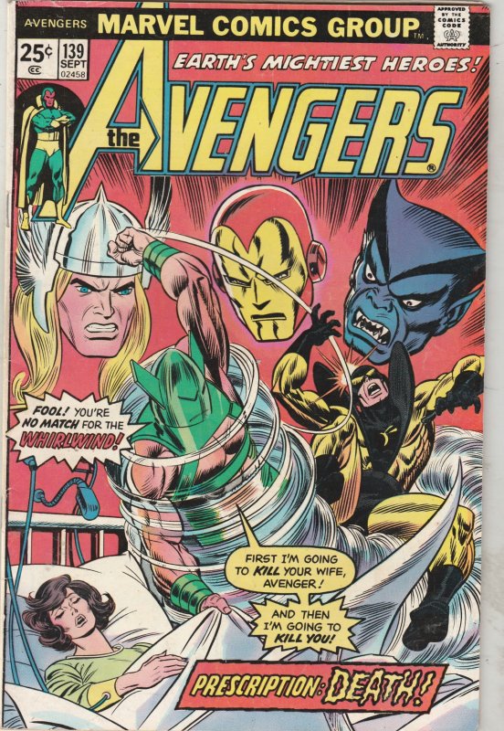 The Avengers #139 (1975) High-Grade VF/NM Whirlwind, The Beast, Wasp Cover Key!