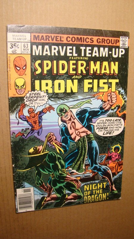 MARVEL TEAM-UP 63 *SOLID* IRON FIST VS STEEL SERPENT 1977 SPIDER-MAN BYRNE ART