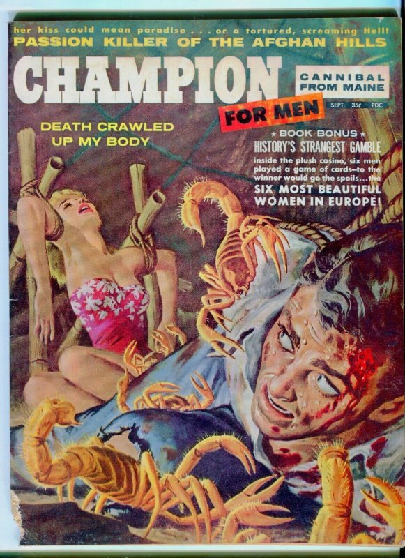 CHAMPION FOR MEN Sept 1959 classic cover. Men's adventure magazine pulp