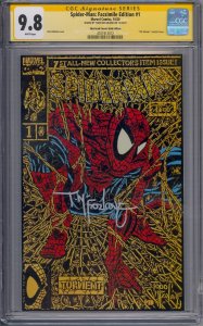 SPIDER-MAN FACSIMILE EDITION #1 CGC 9.8 SS SIGNED MCFARLANE SHATTERED GOLD 012