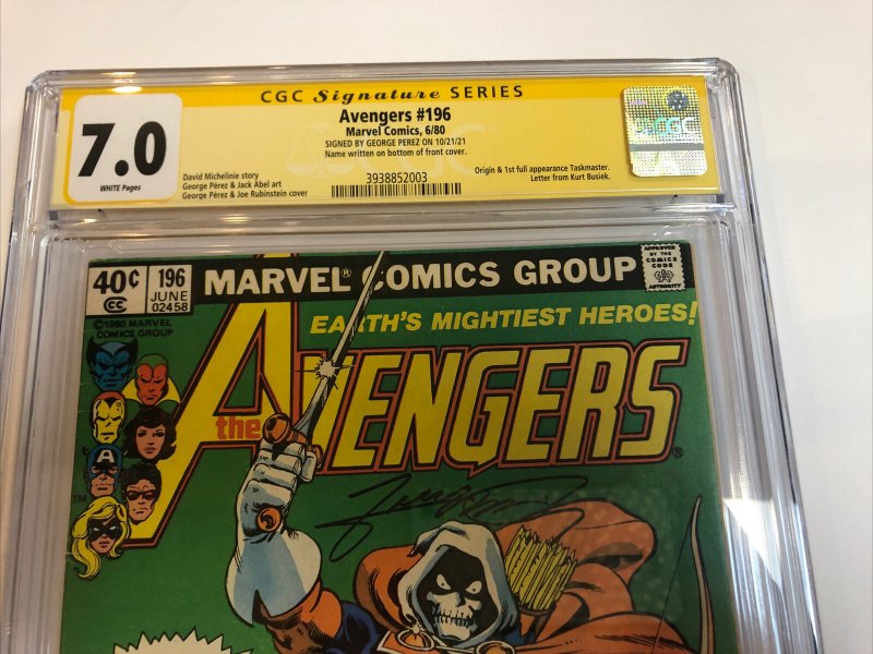 Avengers (1980) # 196 (CGC 7.0 SS) Signed George Perez & Joe Rubinstein