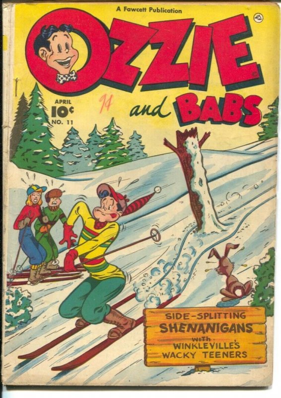 Ozzie and Babs #11 1949-Fawcett-snow ski gag cover-slapstick humor-VG