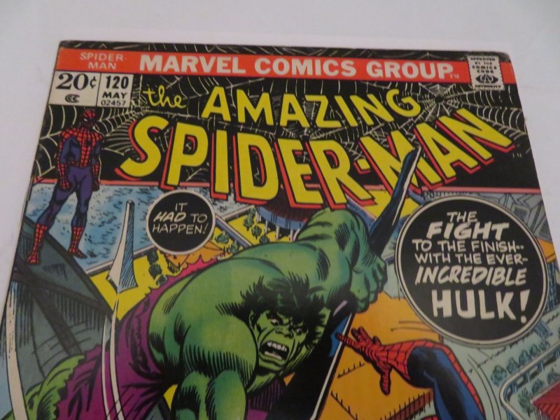 The Amazing Spider-Man #120 (1973) Incredible Hulk Comic Book VG+ 4.5