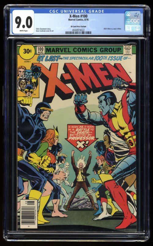 X-Men #100 CGC VF/NM 9.0 30 Cent Variant Old Vs New Team Dave Cockrum Art!