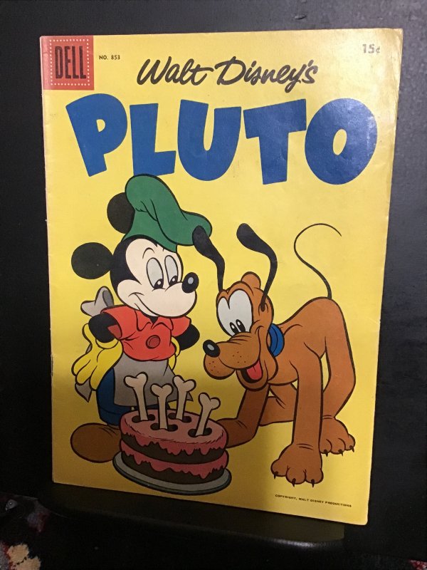 Four Color #853 (1957) mid grade Walt Disney’s Pluto! Mickey cover FN Wow!