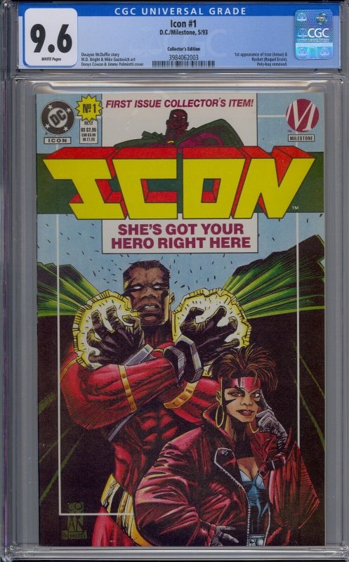 ICON #1 CGC 9.6 COLLECTOR'S EDITION 1ST ICON & ROCKET MILESTONE 003