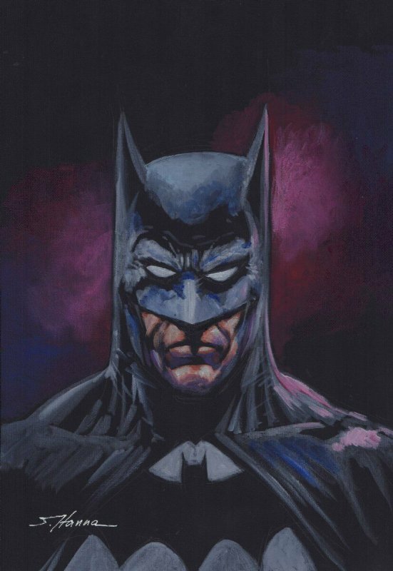 Batman Bust Painted Art on Canvas - Signed art by Scott Hanna