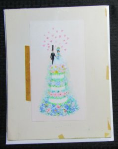 WEDDING Cute Bride & Groom on Cake w/ Hearts 11x14 Greeting Card Art #WC7783