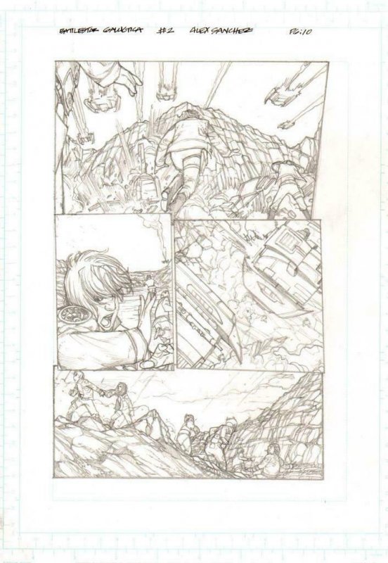 Battlestar Galactica #2 pg10 Original Pencil art ALEX SANCHEZ CYLON RAIDER Ships