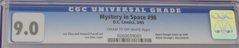 VTG 1963 Mystery in Space #98 CGC 9.0 VF/NM Adam Strange Space Ranger team-up 