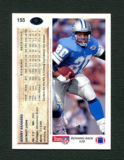 1992 Upperdeck Barry Sanders #155  MINT
