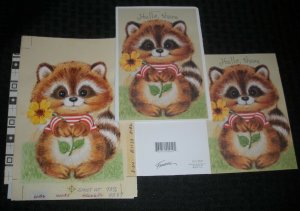 GET WELL SOON Cute Raccoon w/ Flower 6x8.5 Greeting Card Art #9587 w/ Bonus